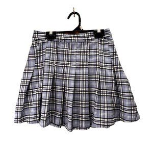 Hollister Blue Plaid Schoolgirl Skirt S Pleated Mini Side Zip Academia Clueless